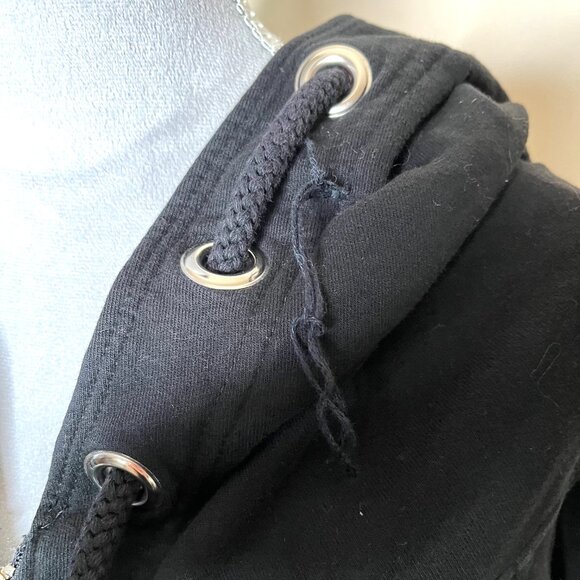 RARE Lauren Moshi Drama Face Hoodie Size XS Black Fringe Cotton Goth Distressed - Picture 13 of 16